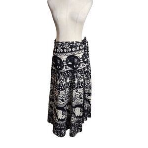 Black and White Indian Patterned Wrap Maxi Skirt